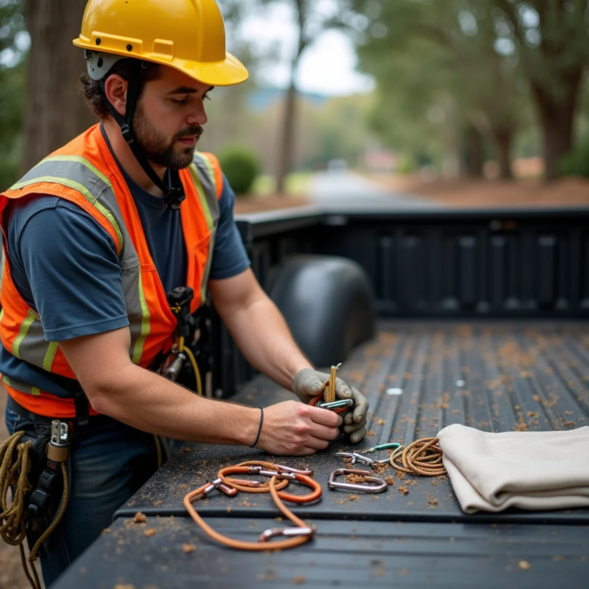 Rigorous safety protocol and climbing equipment inspection before job start