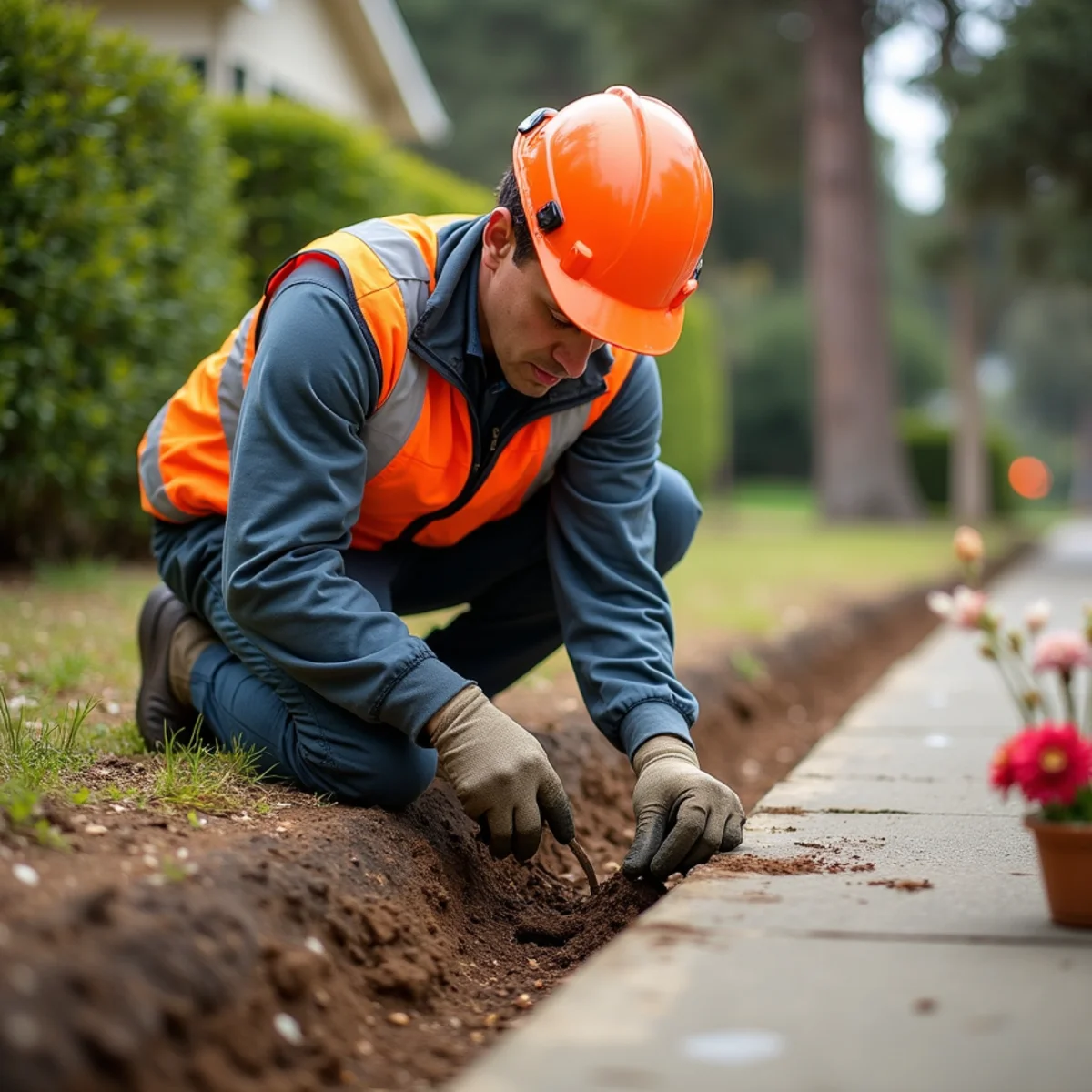 Root management and surface root assessment protecting concrete hardscape